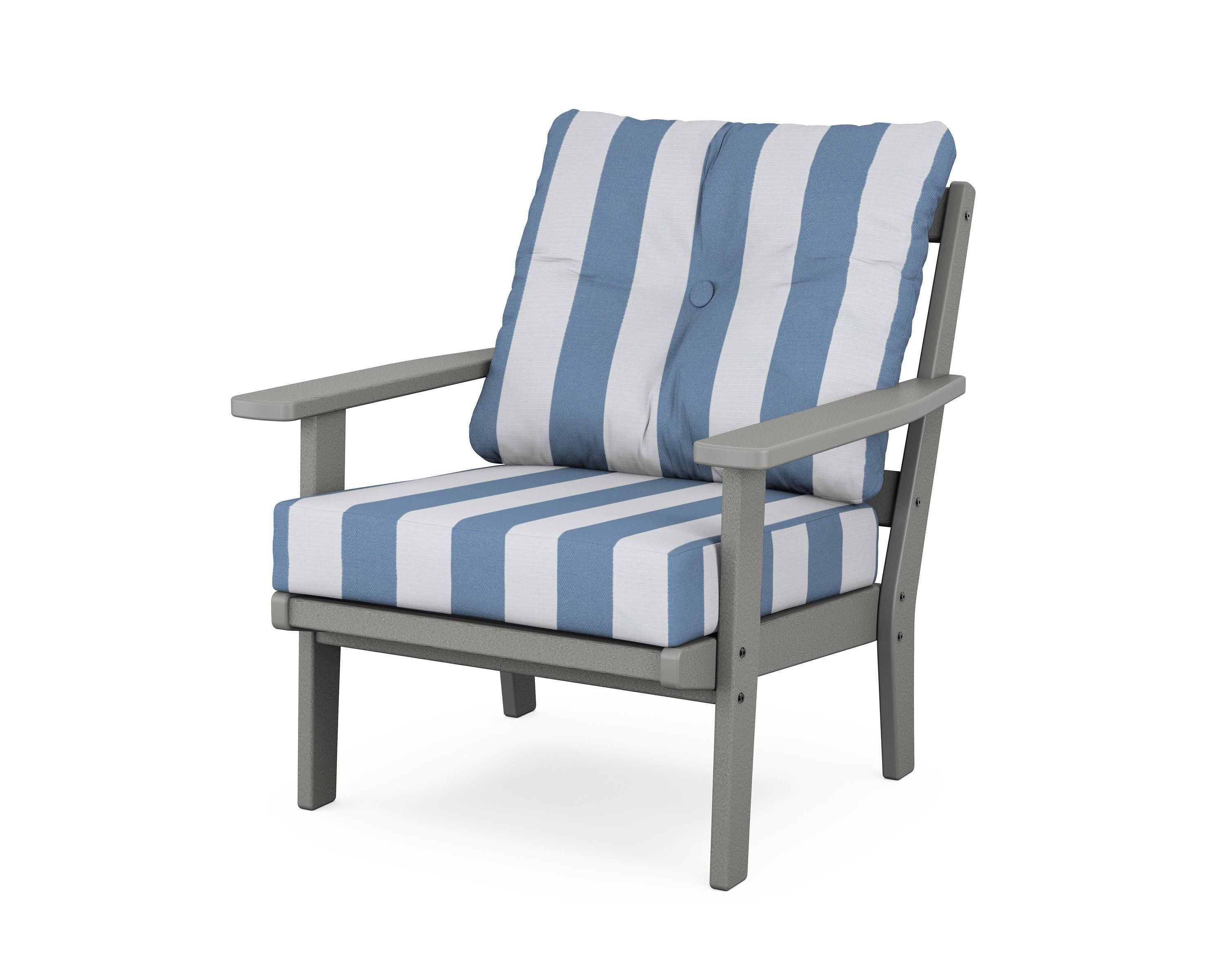 POLYWOOD® Oxford Deep Seating Chair in Slate Grey / Cabana Stripe Sky Blue