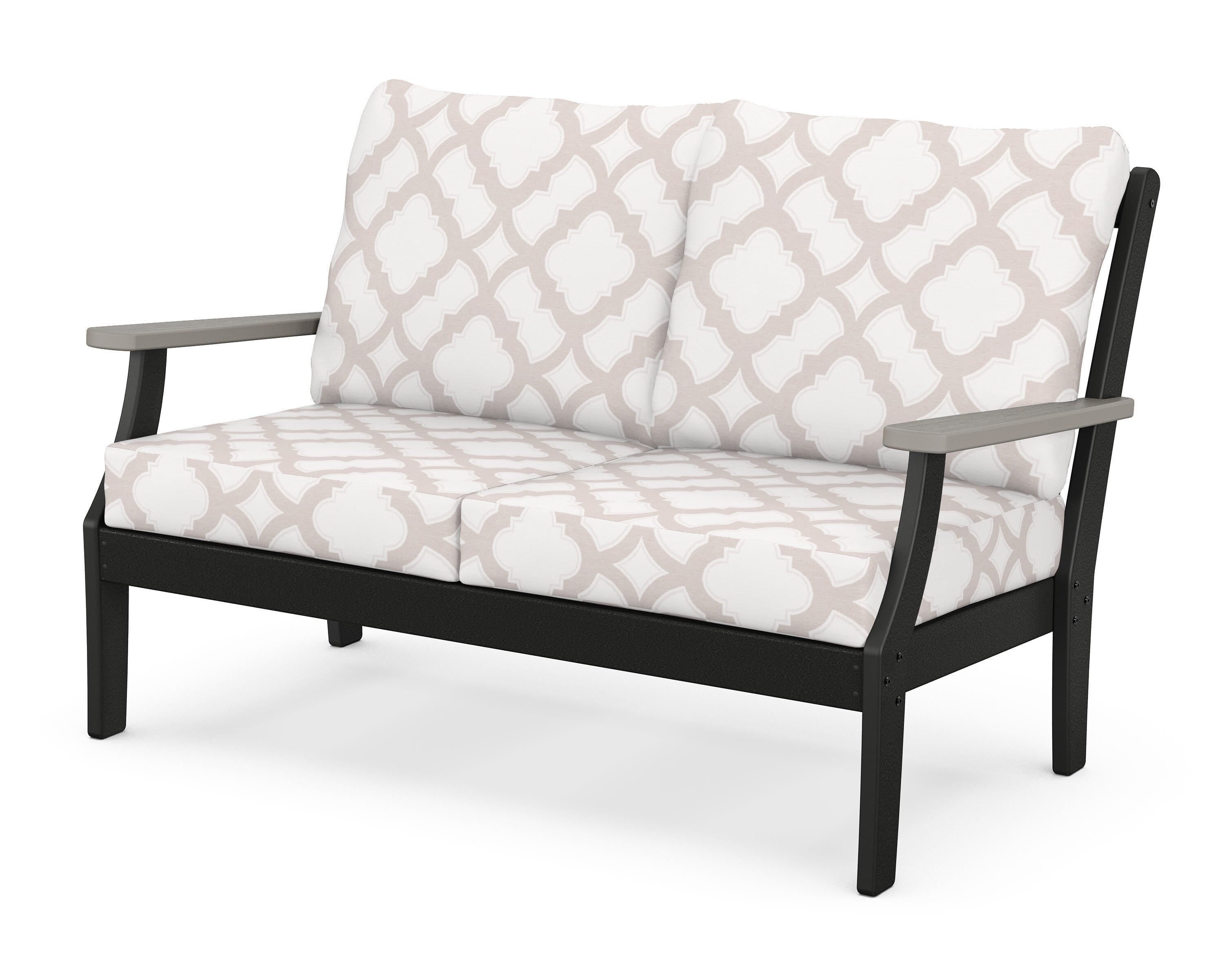 POLYWOOD® Braxton Deep Seating Loveseat in Black / Driftwood / Trellis Dune Burlap
