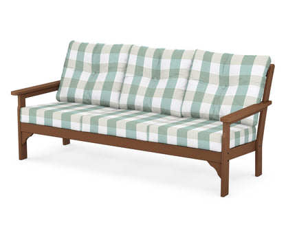 POLYWOOD® Vineyard Deep Seating Sofa in Teak / Buffalo Plaid Glacier Spa
