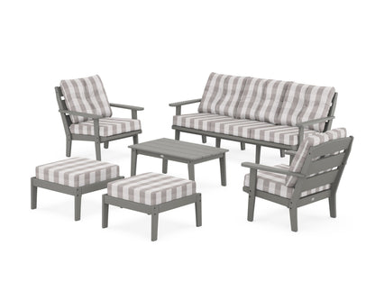 POLYWOOD® Lakeside 6-Piece Lounge Sofa Set in Slate Grey / Buffalo Plaid Grey Mist