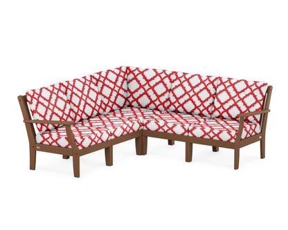 POLYWOOD® Braxton Modular 5-Piece Deep Seating Set in Teak / Trellis Crimson