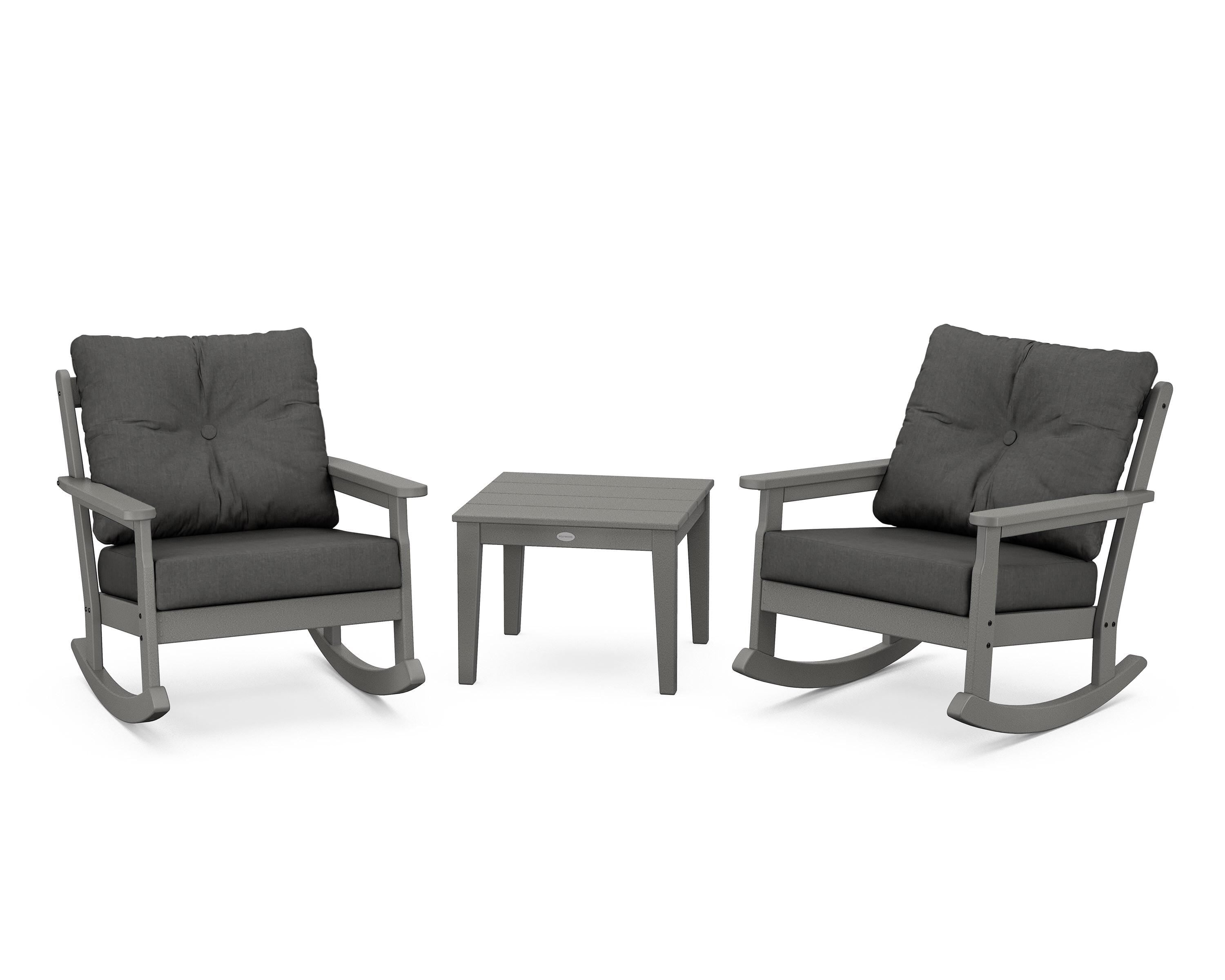POLYWOOD® Vineyard 3-Piece Deep Seating Rocker Set in Slate Grey / Spectrum Carbon