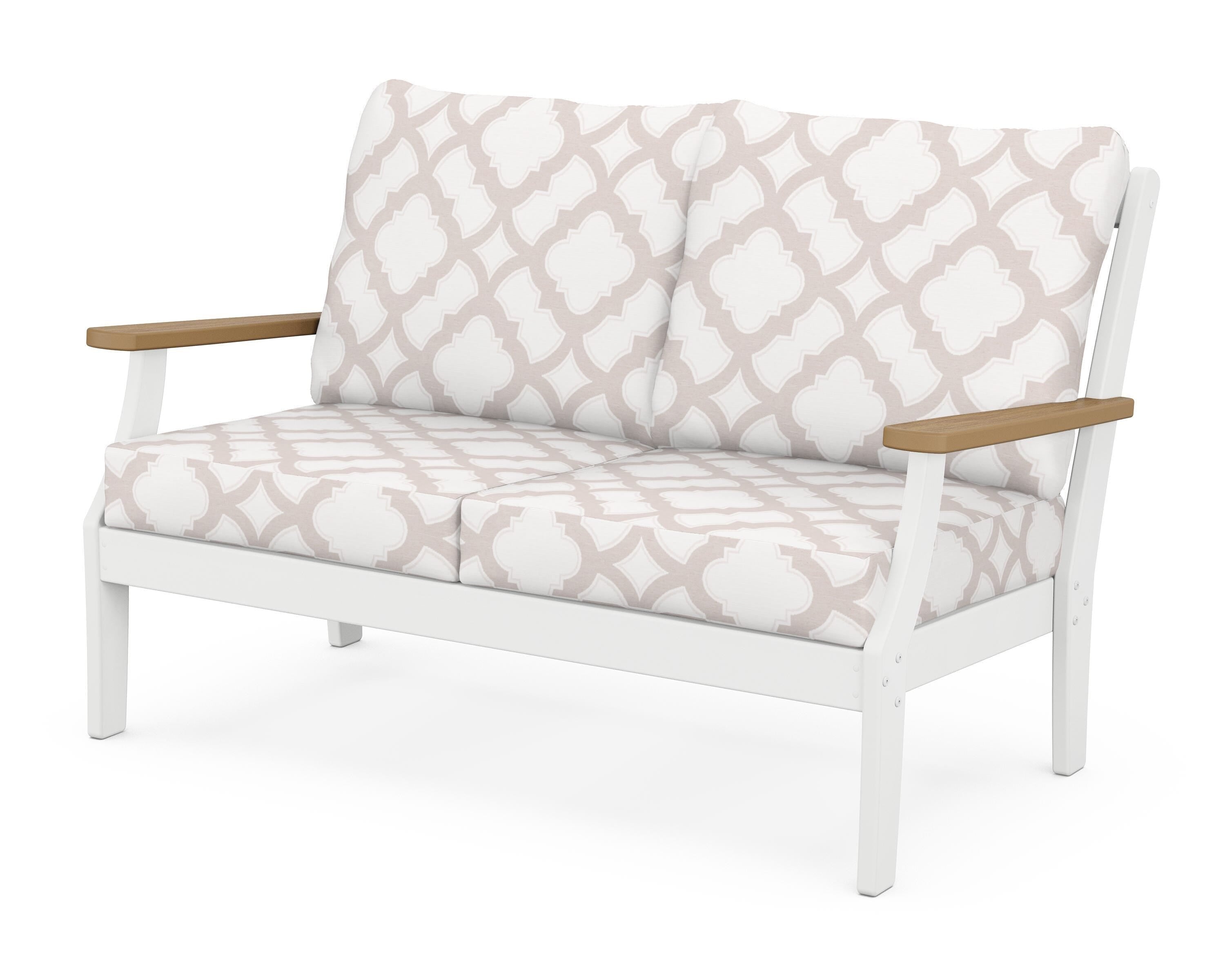 POLYWOOD® Braxton Deep Seating Loveseat in White / Natural / Trellis Dune Burlap