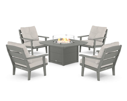 POLYWOOD® Lakeside 5-Piece Deep Seating Set with Nautical Fire Pit Table in Slate Grey / Cast Ash