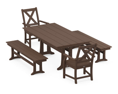 POLYWOOD® Braxton 5-Piece Farmhouse Dining Set With Trestle Legs in Mahogany