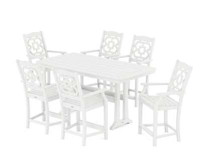 Martha Stewart by POLYWOOD® Chinoiserie Arm Chair 7-Piece Counter Set with Trestle Legs in White