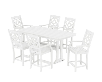 Chinoiserie Arm Chair 7-Piece Counter Set with Trestle Legs