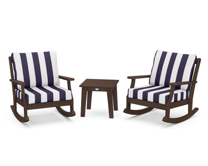 POLYWOOD® Braxton 3-Piece Deep Seating Rocker Set in Mahogany / Cabana Stripe Navy