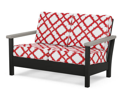 POLYWOOD® Harbour Deep Seating Loveseat in Black / Driftwood / Trellis Crimson