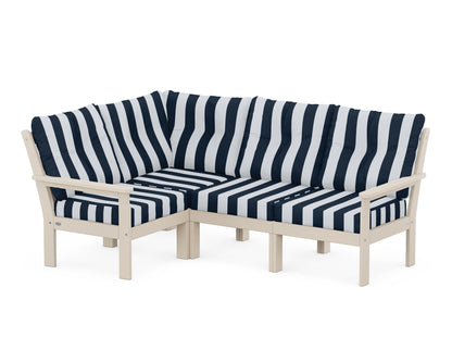 POLYWOOD® Vineyard 4-Piece Sectional in Sand / Cabana Stripe Marine Indigo
