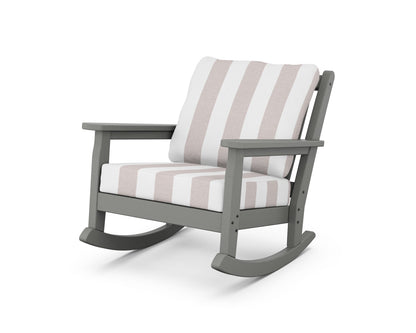 POLYWOOD® Chippendale Deep Seating Rocking Chair in Slate Grey / Cabana Stripe Dune Burlap