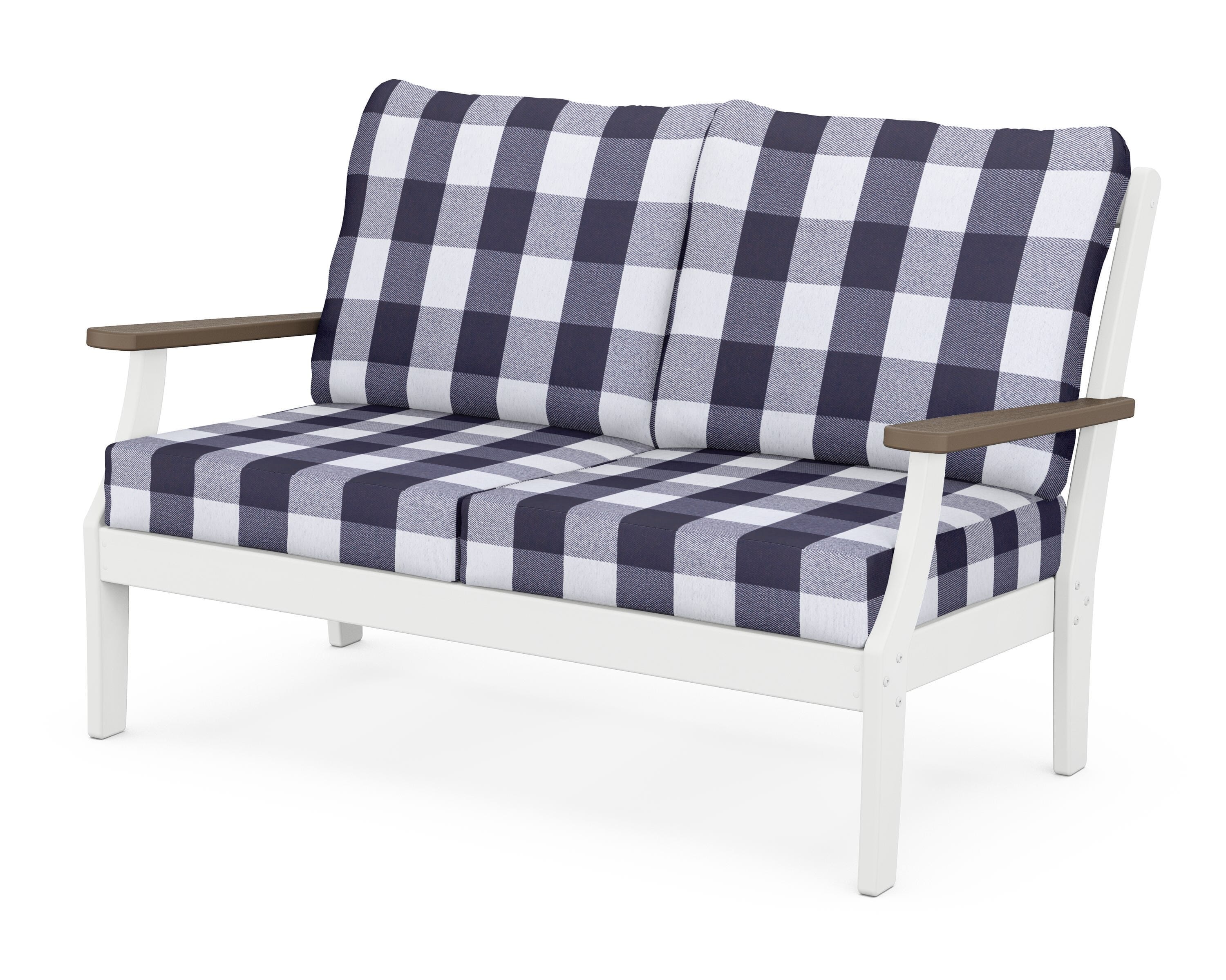 POLYWOOD® Braxton Deep Seating Loveseat in White / Kona / Buffalo Plaid Navy