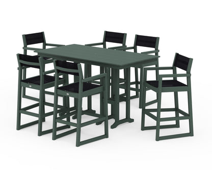 POLYWOOD® EDGE Sling Arm Chair 7-Piece Farmhouse Bar Set in Green / Black Sling
