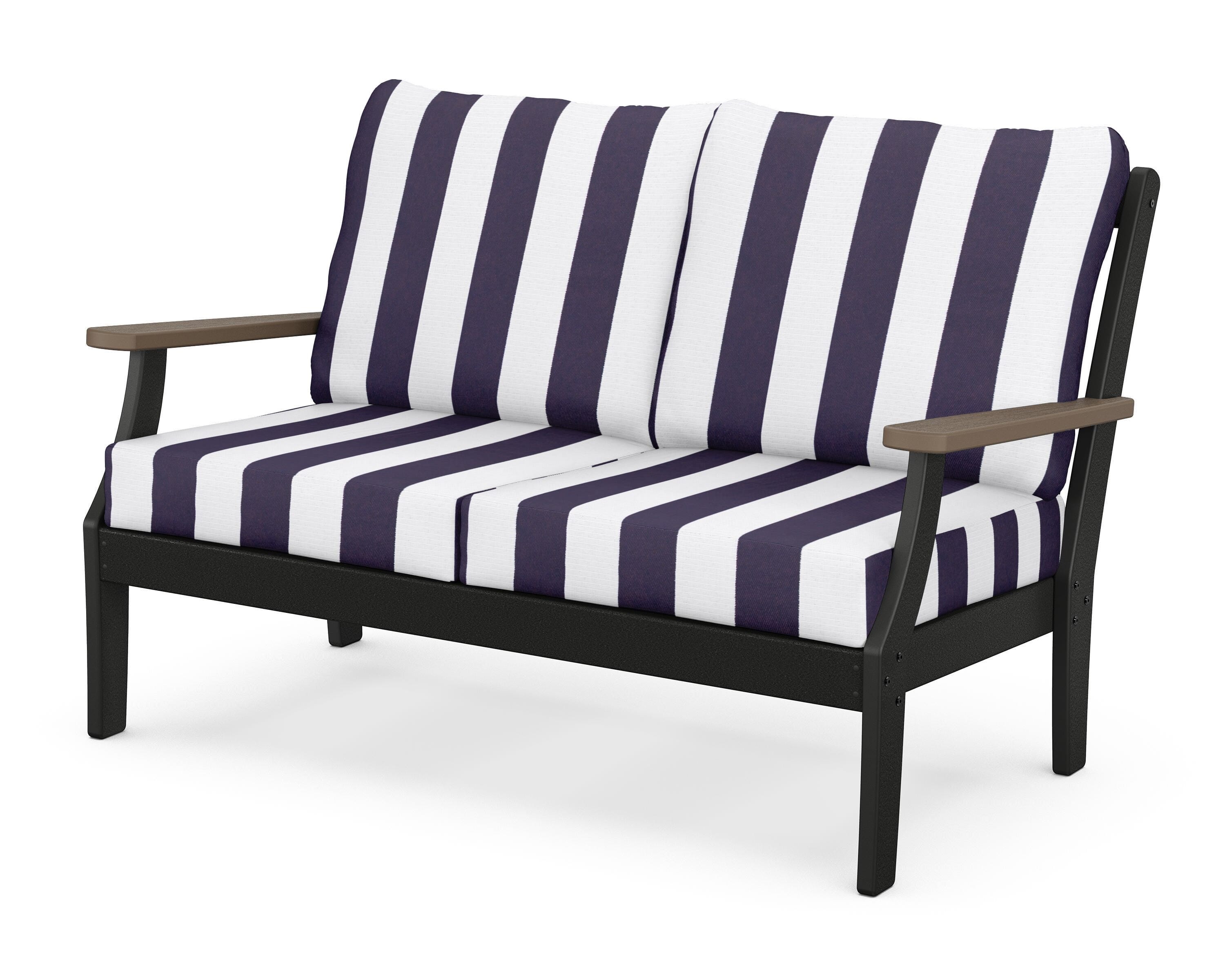 POLYWOOD® Braxton Deep Seating Loveseat in Black / Kona / Cabana Stripe Navy