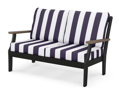 POLYWOOD® Braxton Deep Seating Loveseat in Black / Kona / Cabana Stripe Navy