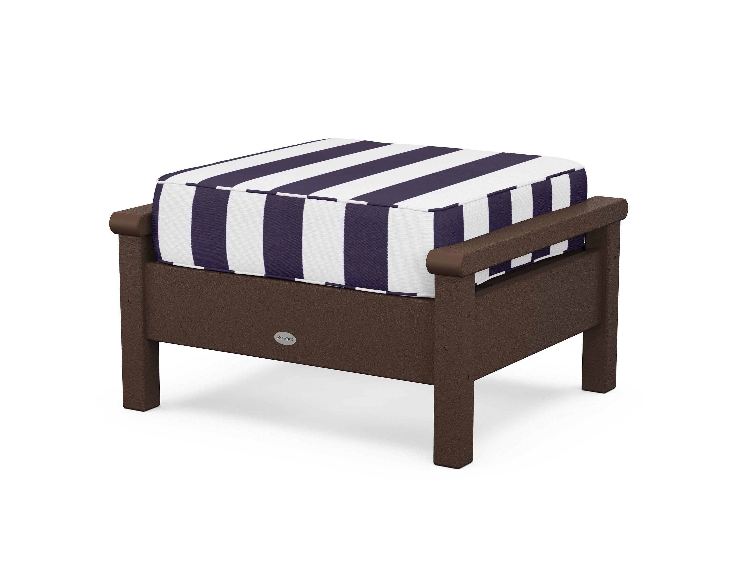 POLYWOOD® Harbour Deep Seating Ottoman in Mahogany / Cabana Stripe Navy