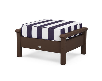 POLYWOOD® Harbour Deep Seating Ottoman in Mahogany / Cabana Stripe Navy