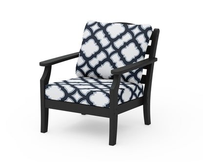 Draper James™ by  POLYWOOD® Savannah Deep Seating Chair in Black / Trellis Marine Indigo