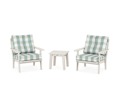 POLYWOOD® Mission 3-Piece Deep Seating Set in Sand / Buffalo Plaid Glacier Spa