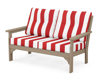 POLYWOOD® Vineyard Deep Seating Loveseat in Vintage Sahara / Cabana Stripe Crimson