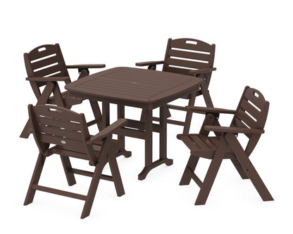 POLYWOOD® Nautical Folding Lowback Chair 5-Piece Dining Set in Mahogany