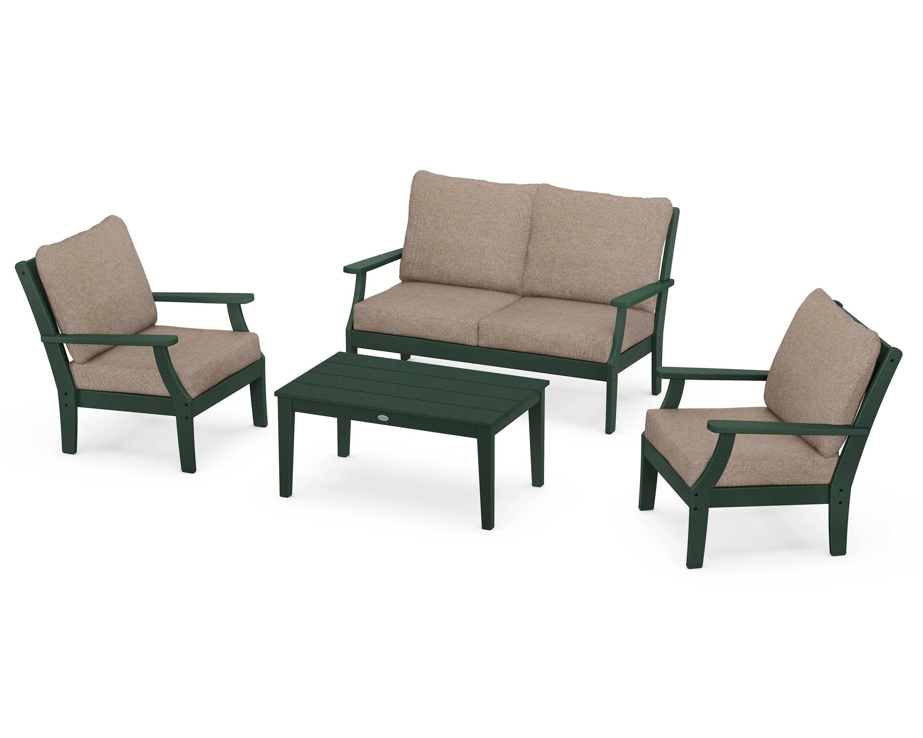 POLYWOOD® Braxton 4-Piece Deep Seating Chair Set in Green / Spiced Burlap