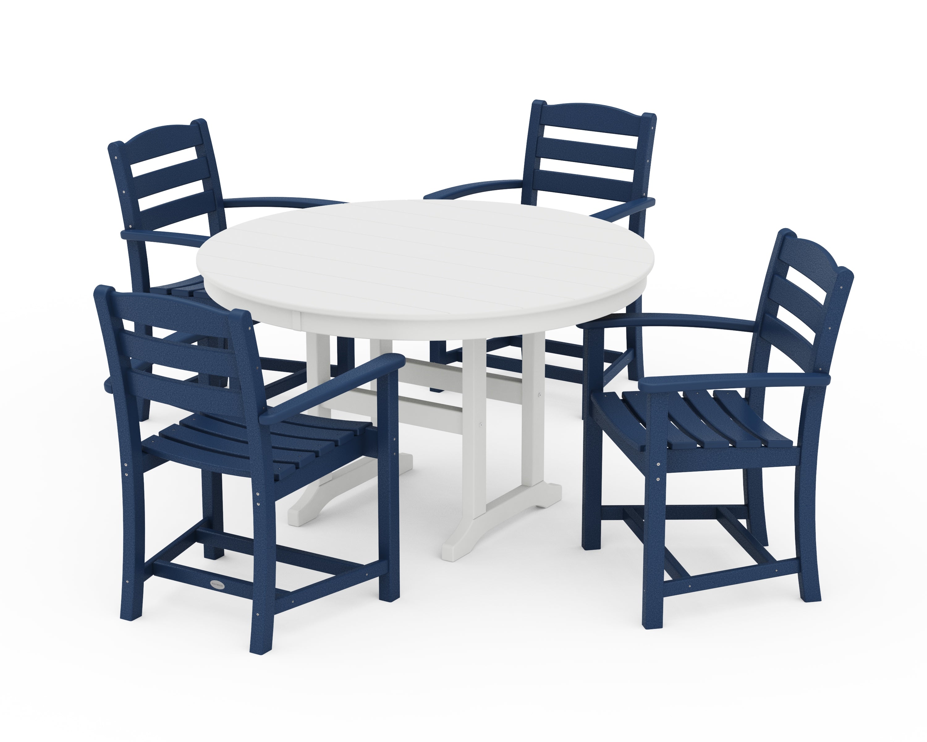 POLYWOOD® La Casa Café 5-Piece Round Farmhouse Dining Set in Navy / White