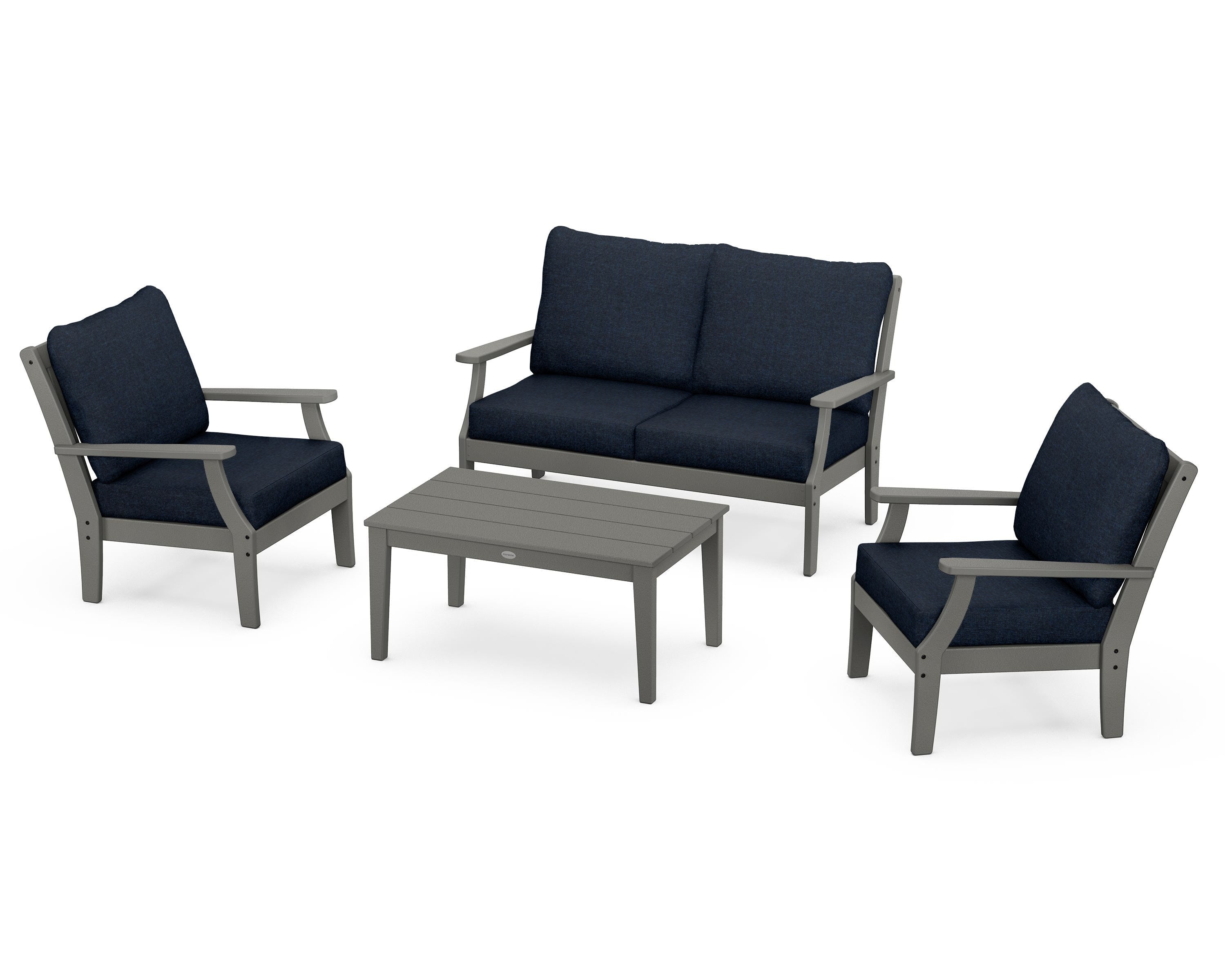 POLYWOOD® Braxton 4-Piece Deep Seating Chair Set in Slate Grey / Marine Indigo