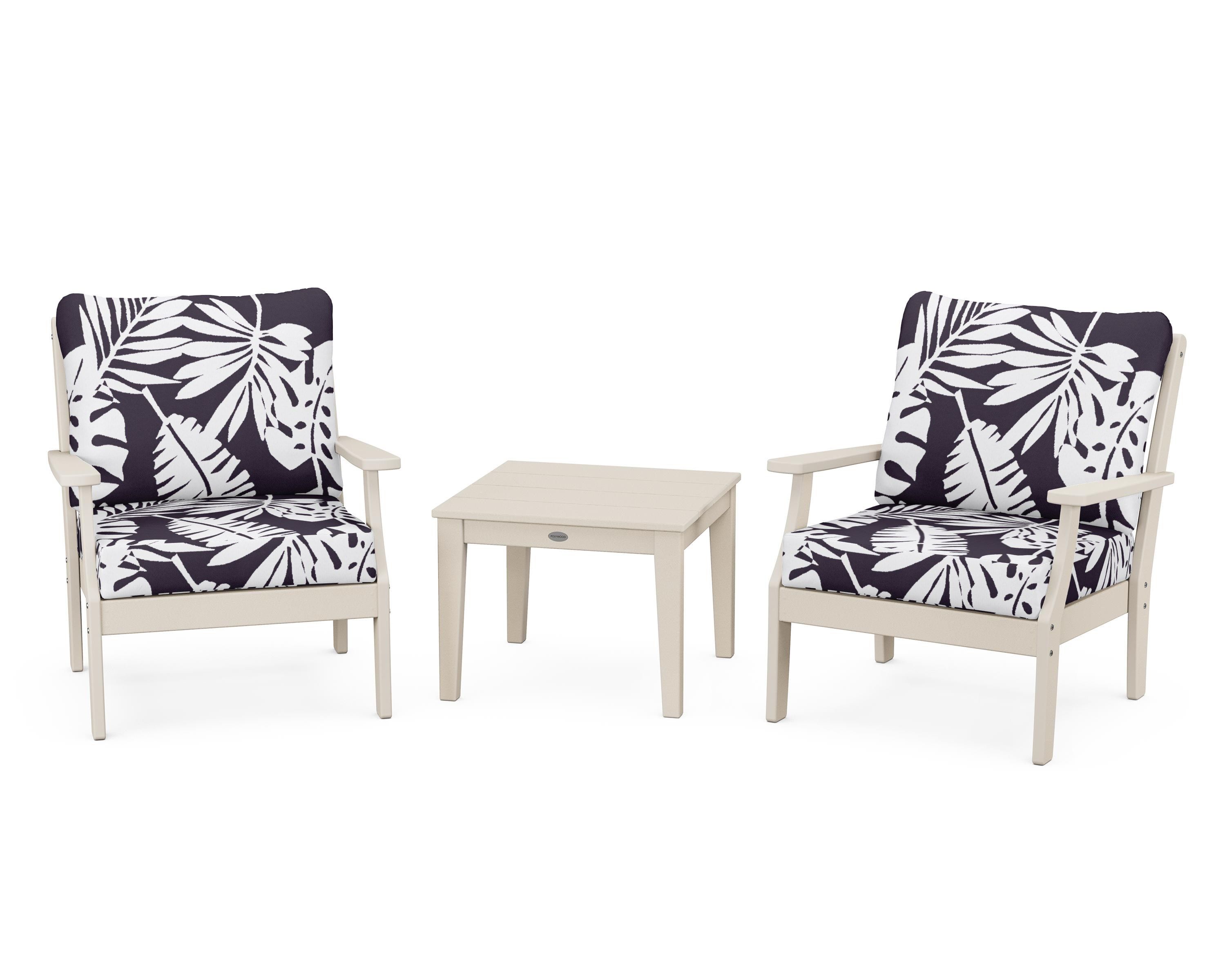 POLYWOOD® Braxton 3-Piece Deep Seating Set in Sand / Leaf Navy