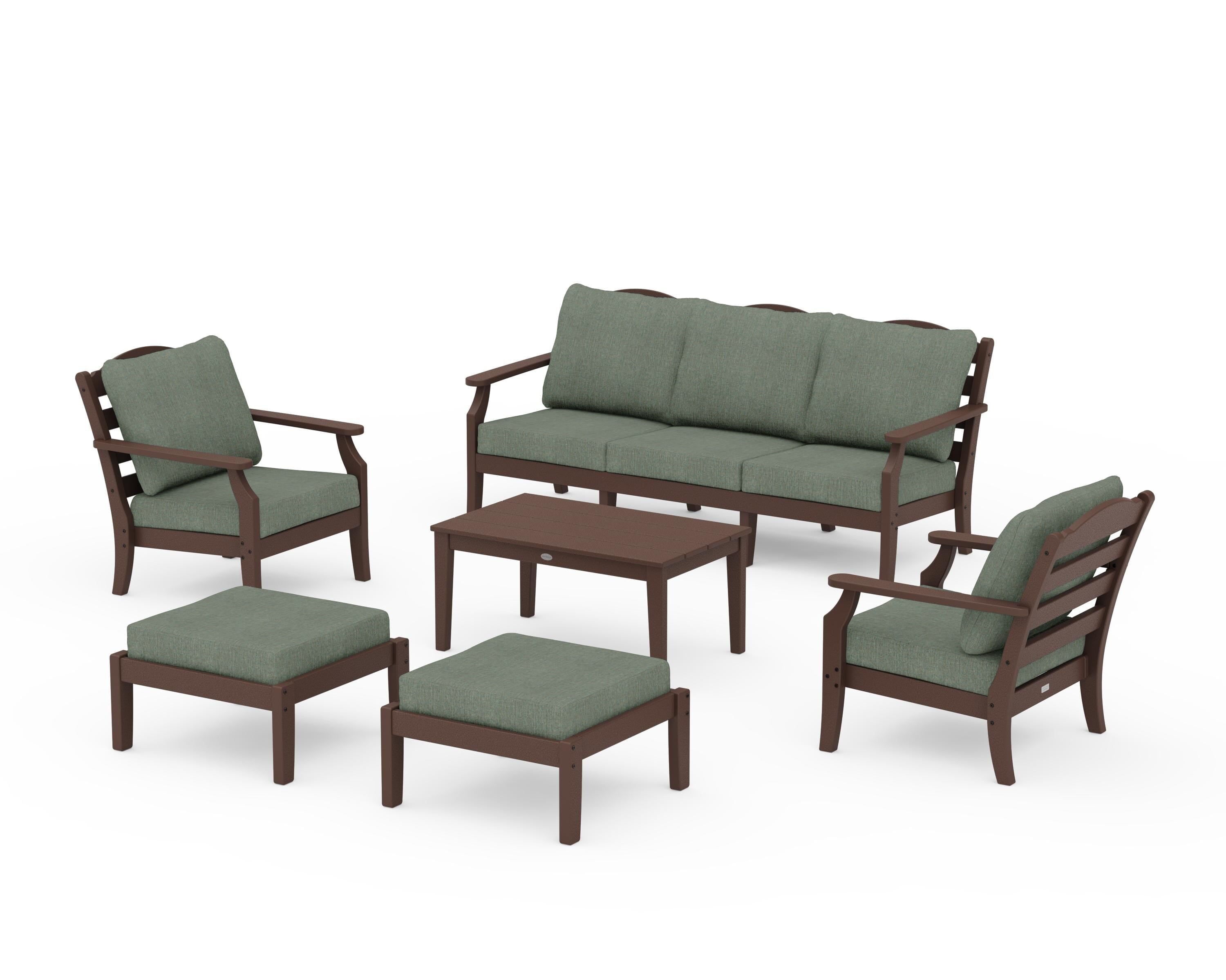Draper James™ by  POLYWOOD® Savannah 6-Piece Lounge Sofa Set in Mahogany / Cast Sage