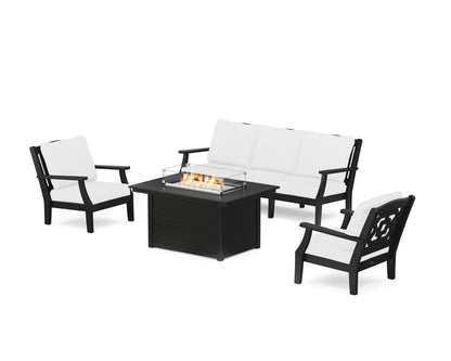 Martha Stewart by POLYWOOD® Chinoiserie Deep Seating Fire Pit Table Set in Black / Natural