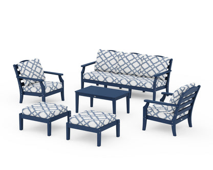 Draper James™ by  POLYWOOD® Savannah 6-Piece Lounge Sofa Set in Navy / Trellis Sky Blue