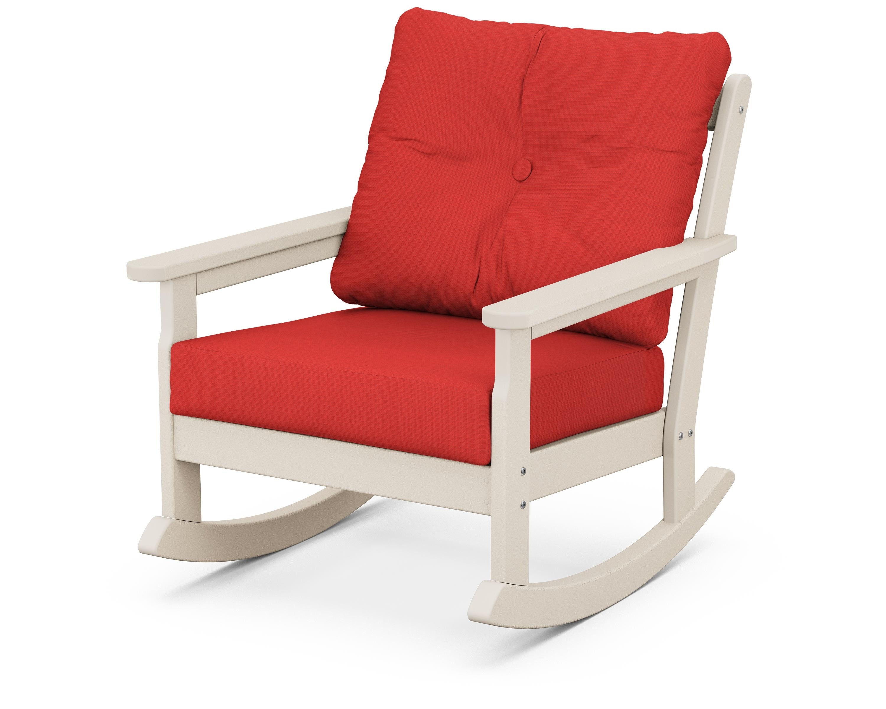 POLYWOOD® Vineyard Deep Seating Rocking Chair in Sand / Crimson Linen