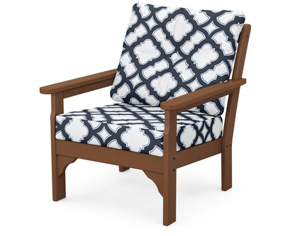 POLYWOOD® Vineyard Deep Seating Chair in Teak / Trellis Marine Indigo