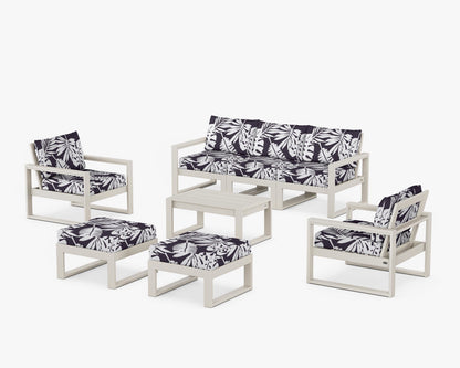 POLYWOOD® EDGE Sectional 8-Piece Lounge Sofa Set in Sand / Leaf Navy