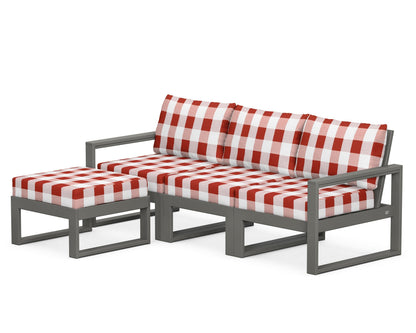 POLYWOOD® EDGE 4-Piece Modular Deep Seating Set with Ottoman in Slate Grey / Buffalo Plaid Crimson