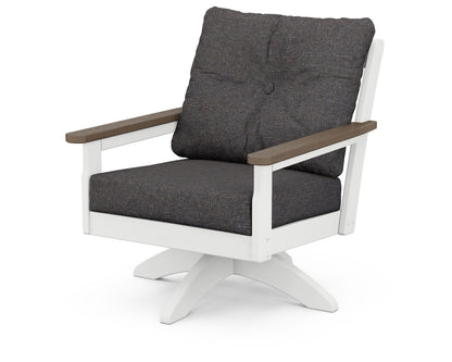 POLYWOOD® Vineyard Deep Seating Swivel Chair in White / Kona / Ash Charcoal