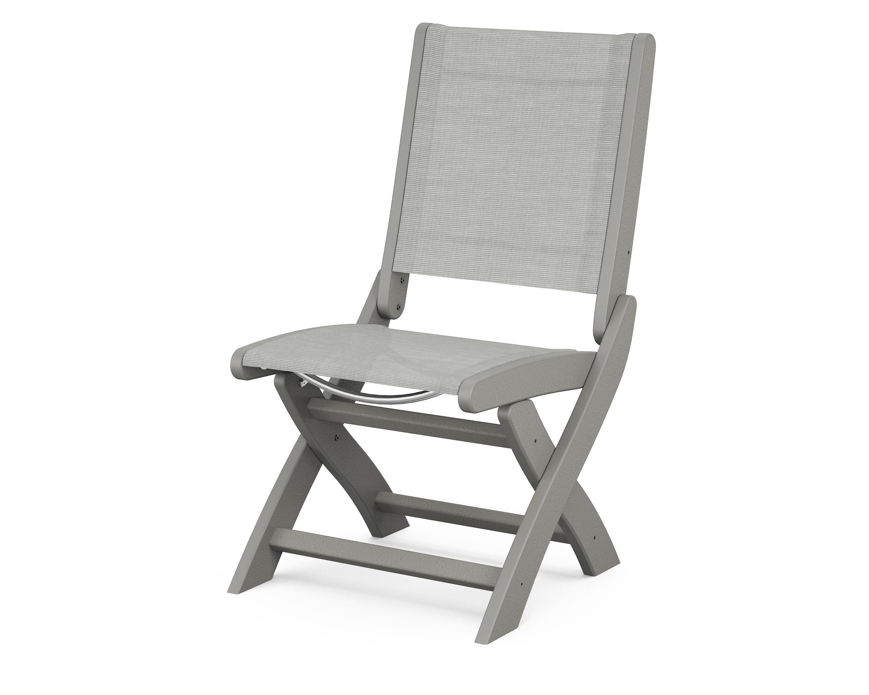 POLYWOOD® Coastal Folding Side Chair in Slate Grey / Metallic Sling