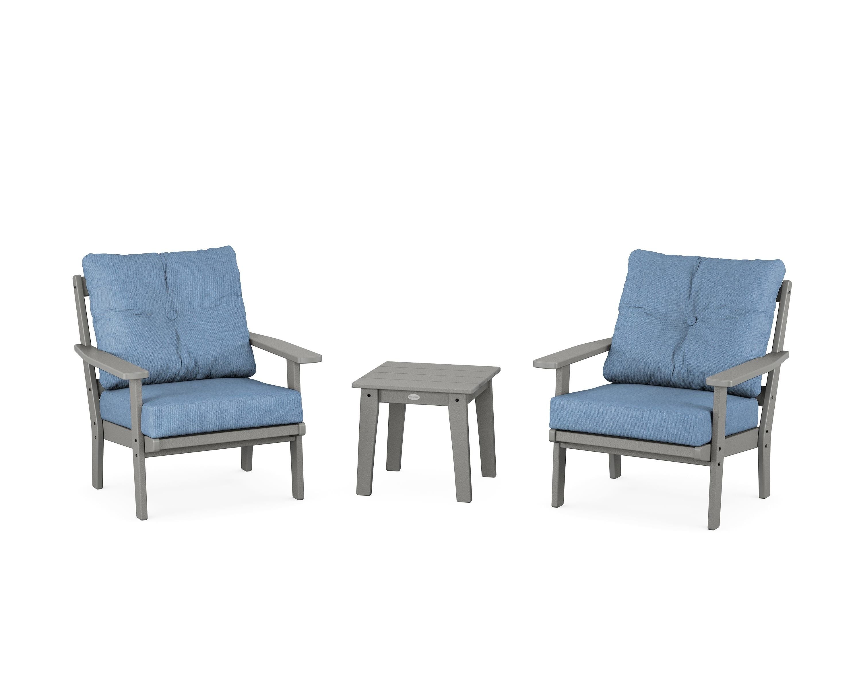 POLYWOOD® Oxford 3-Piece Deep Seating Set in Slate Grey / Sky Blue