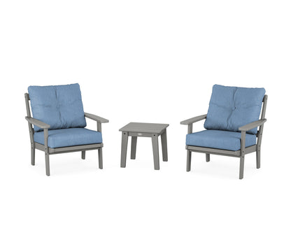 POLYWOOD® Oxford 3-Piece Deep Seating Set in Slate Grey / Sky Blue