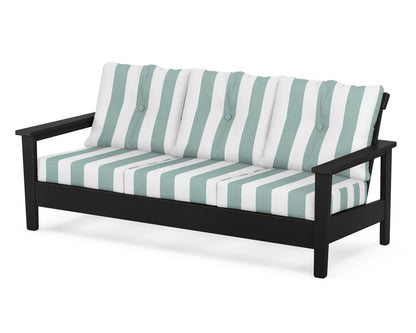 POLYWOOD® Prescott Deep Seating Sofa in Black / Cabana Stripe Glacier Spa