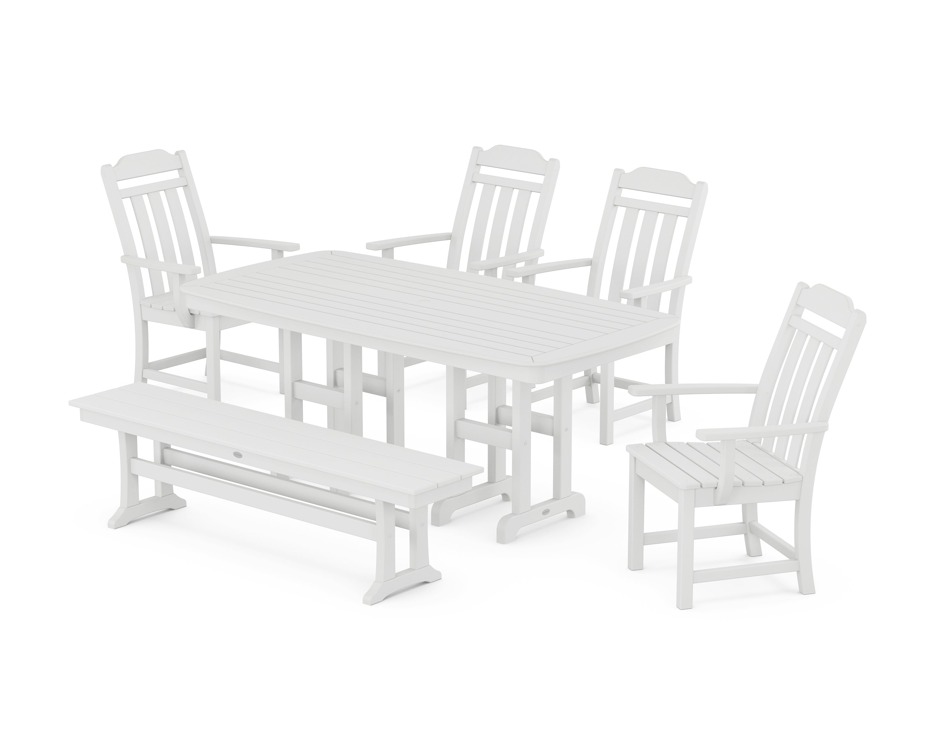 Country Living Cottage 6-Piece Dining Set with Bench in White