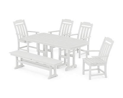 Country Living Cottage 6-Piece Dining Set with Bench in White