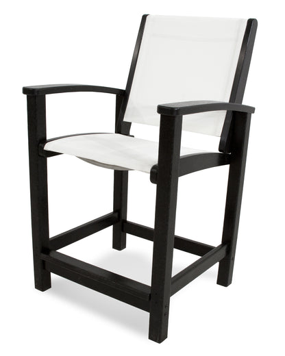 POLYWOOD® Coastal Counter Chair in Black / White Sling