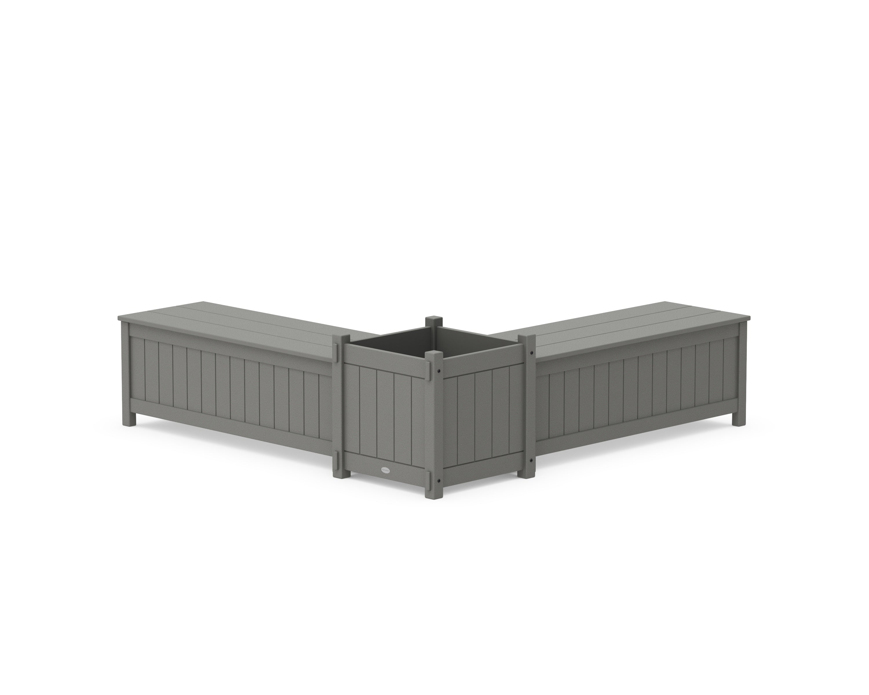 POLYWOOD® 48" Vineyard L- Shaped Planter Storage Bench Set- Large in Slate Grey