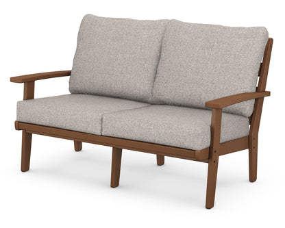 POLYWOOD® Grant Park Deep Seating Loveseat in Teak / Weathered Tweed