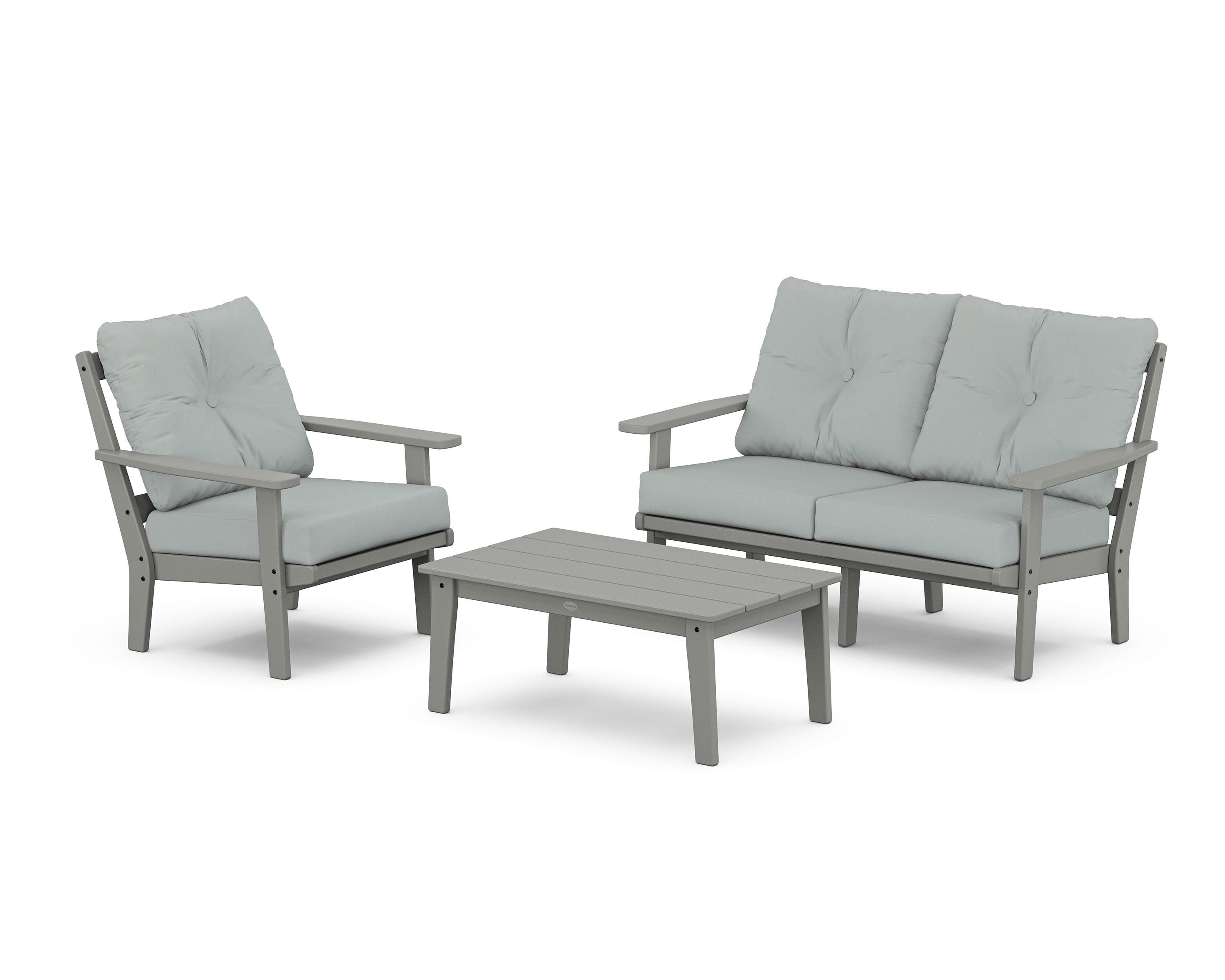 POLYWOOD® Prairie 3-Piece Deep Seating Set with Loveseat in Slate Grey / Spa