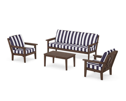 Country Living Cottage 4-Piece Deep Seating Set with Sofa in Mahogany / Cabana Stripe Navy