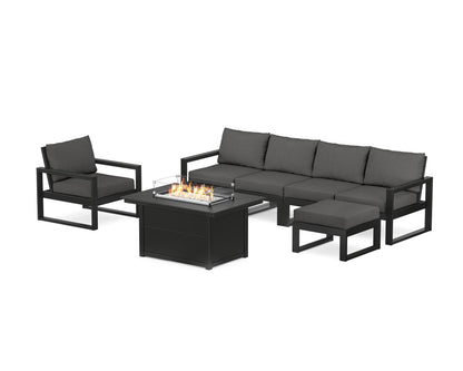 POLYWOOD® EDGE Sectional Lounge and Fire Pit Set in Black / Spectrum Carbon