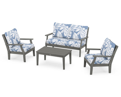 POLYWOOD® Braxton 4-Piece Deep Seating Chair Set in Slate Grey / Leaf Sky Blue